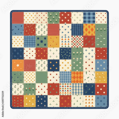 Colorful Patchwork Quilt Square Pattern Vector Design