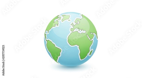 Cartoon earth globe with green landmasses isolated on white background