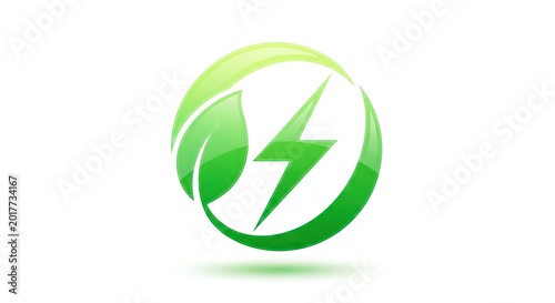 Eco friendly energy concept green leaf and lightning bolt symbol