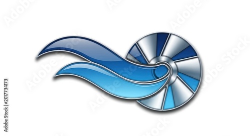 Abstract illustration of a stylized wave symbol in shades of blue and silver