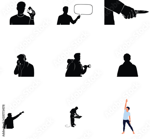 Protest rally with silhouettes and megaphone on pattern background