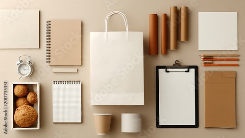 Flat lay of office supplies.