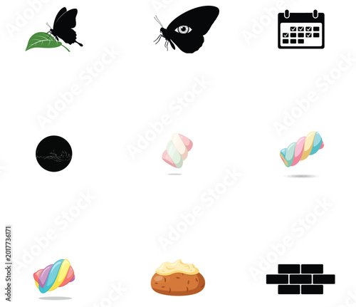Purple checkered pattern with butterfly and calendar icons