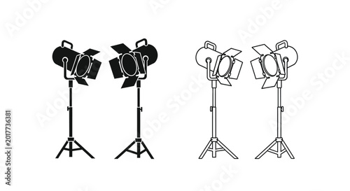 Photography Spotlight with tripod stand black and white silhouette