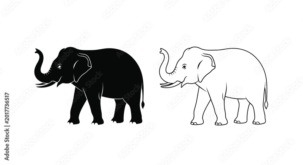 Fototapeta premium Elephant silhouettes on a white background silhouette