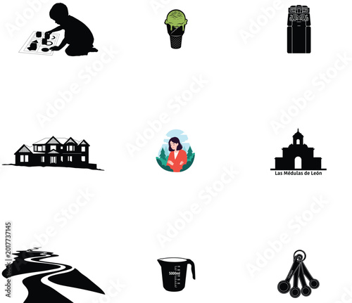 Abstract halftone grid pattern with person and building silhouettes