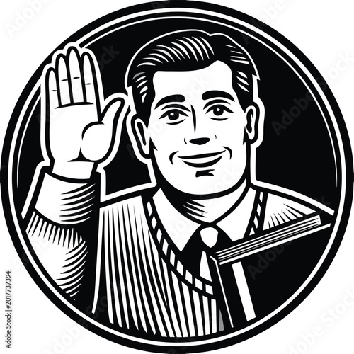 Tableau sur toile Oath, swearing, man, illustration, vector, black and white, law, justice, promis