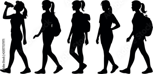 Canvastavla Diverse silhouettes of athletic women engaged in various activities like drinkin