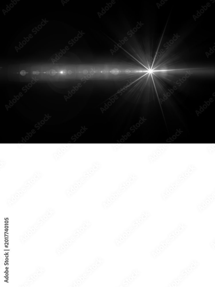 Naklejka premium Cinematic Horizontal Lens Flare with Starburst on Black Background