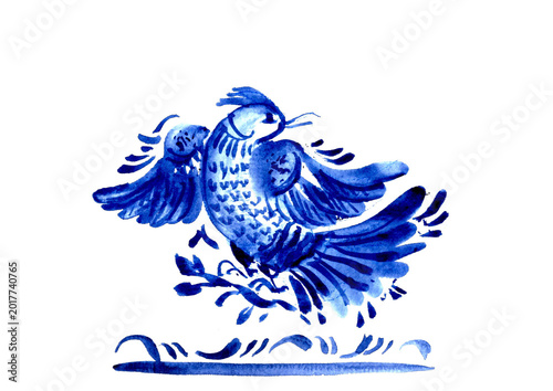 Tableau sur toile Hand drawn watercolor blue decor