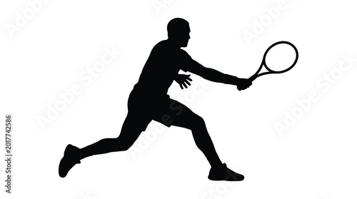 Tableau sur toile Dynamic tennis player silhouette in action mid swing isolated on white represent