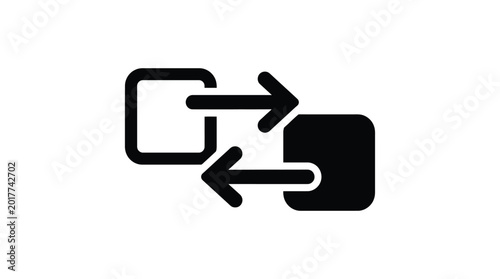 Silhouette of two linked squares with arrows