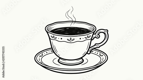 Fotografie Silhouette of a steaming hot tea cup on a saucer