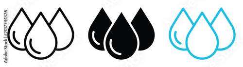 Cuadro en lienzo Water drop illustration showing blue, black, and outline droplet shapes for plumbing logos, oil symbols, blood icons, and liquid design concepts