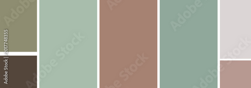 Abstract collage of squares and rectangles in different sizes. Gray, mint green and brown colors well coordinated. Geometric shapes composition, modern minimalist art.