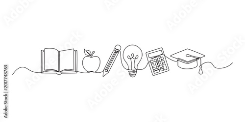 Foto Continuous line drawing learning tools, Editable line art vector illustration