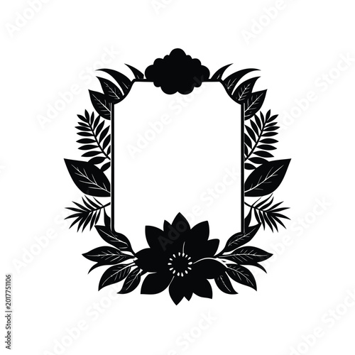 Rectangular botanical frame adorned with lush leaves and a prominent flower, perfect for natural invitations.
