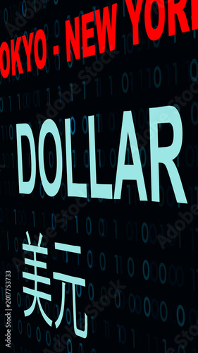 Global exchange rate screen with market data in dollars, falling dollar in China and Europe