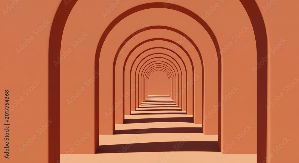 Fototapeta premium Endless Corridor of Terracotta Orange Arches
