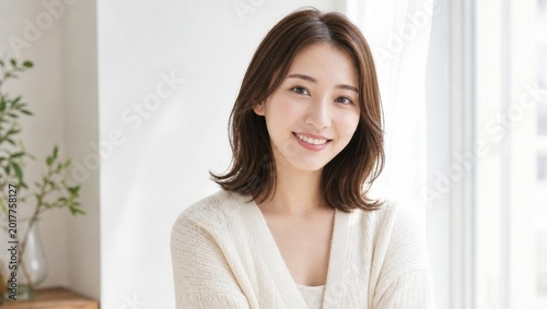 白カーディガン女性の明るい室内ポートレート Free Download 白カーディガン女性の明るい室内ポートレート - GFXLoad