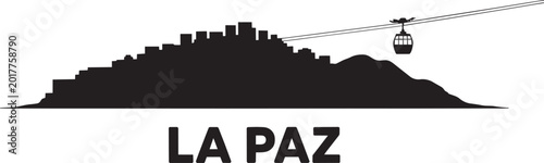 Bild auf Leinwand La paz Bolivia city skyline silhouette with cable car and mountains in outline s