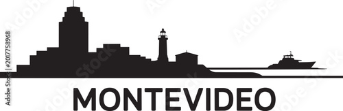 Foto Montevideo skyline silhouette featuring cityscape buildings lighthouse with city