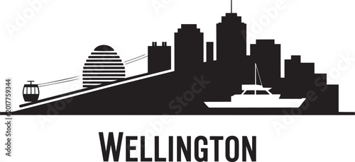 Foto Wellington cityscape skyline with cable car beehive building and boat flat minim
