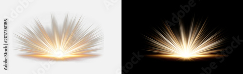 Φωτογραφία Gold ground burst isolated on transparent background, glowing golden rising sun