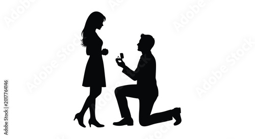 Schilderij op canvas man proposing to woman romantic moment silhouette