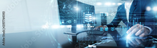 Canvas Print Data architect working on computer analyzing big data