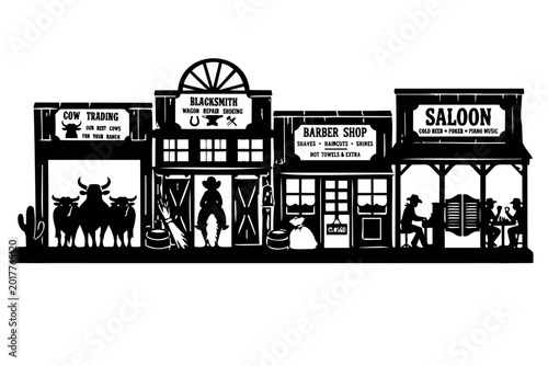 Tableau sur toile Rustic Wild West Street Black and White Vector