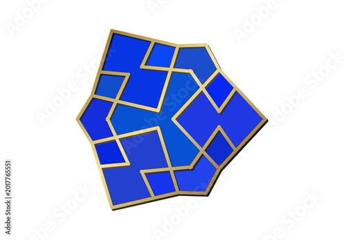 Canvas Print Blue and gold Islamic geometric rosette ornament, isolated on a transparent back