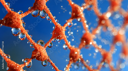 Orange net with water droplets