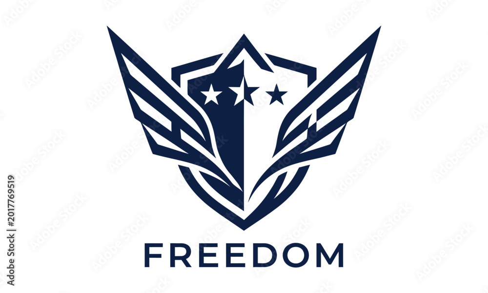 Fototapeta premium Freedom emblem logo with wings and stars