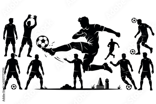 Tableau sur toile Soccer team lineup silhouette, black flat vector collection, white background