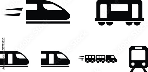 Foto Modern Public Transportation Icon Set Featuring High Speed Trains, Metro Railcar