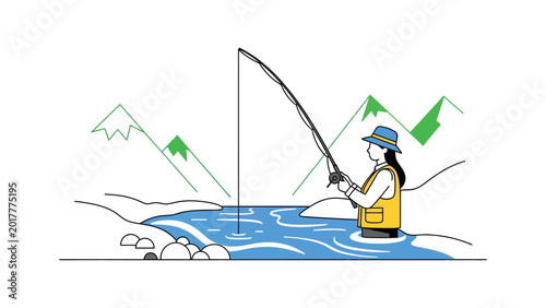 Man fishing in a river alone.
