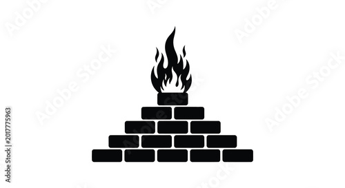 Photography Brick wall with flames on top silhouette