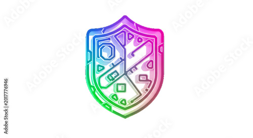 Vibrant shield emblem representing cybersecurity and digital protection with a modern, abstract design.
