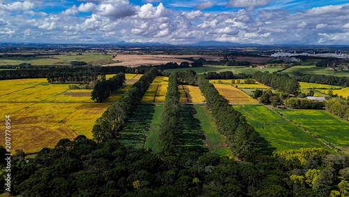 Panoramic aerial image of a typical Brazilian rural landscape, highlighting the contrast between agricultural activity and environmental preservation.