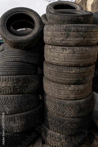 close-up of worn car tire texture