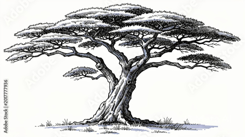 Bild auf Leinwand Detailed illustration of a mature bonsai tree with sprawling branches