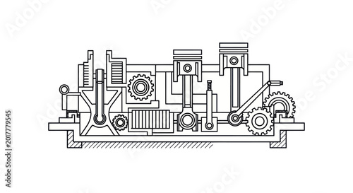 Bild auf Leinwand Internal Combustion Engine Diagram, Piston, Crankshaft, Gears, Mechanical Engine