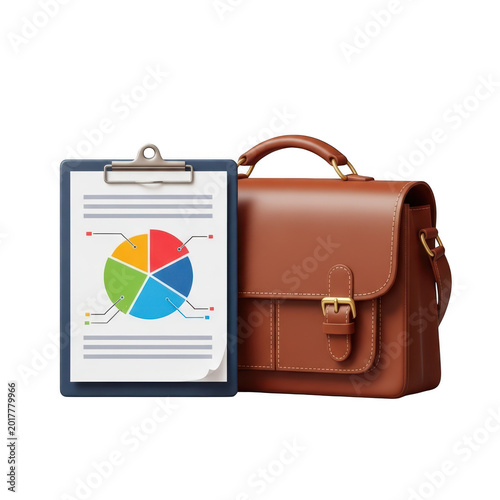 Digital tablet displaying colorful app icons next to a brown leather case