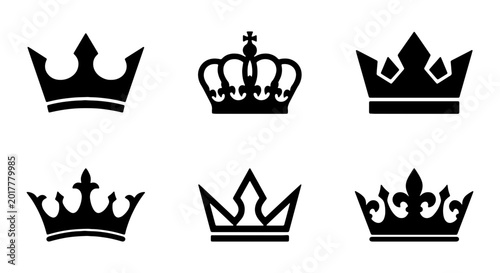 Fotografi Royal Crown Icons Set, Regal Symbol Vector Graphics, Sovereign Emblem Collection