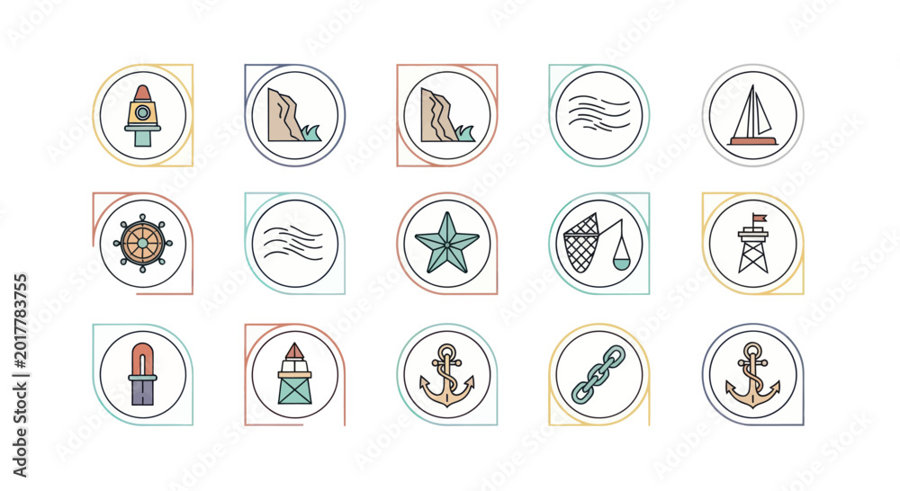 Fototapeta premium Nautical Icons Set: Marine and Sailing Symbols Collection