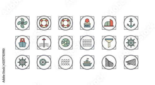 Nautical Icons Set: Marine, Sailing, and Sea Travel Symbols