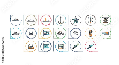 Nautical Icons Set: Marine, Sailing, Ocean Travel Symbols