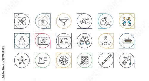 Nautical Icons Set: Marine, Sailing, Ocean, Travel, and Adventure Symbols