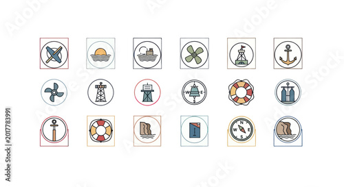 Nautical Icons Set: Marine, Sea, and Ocean Symbols